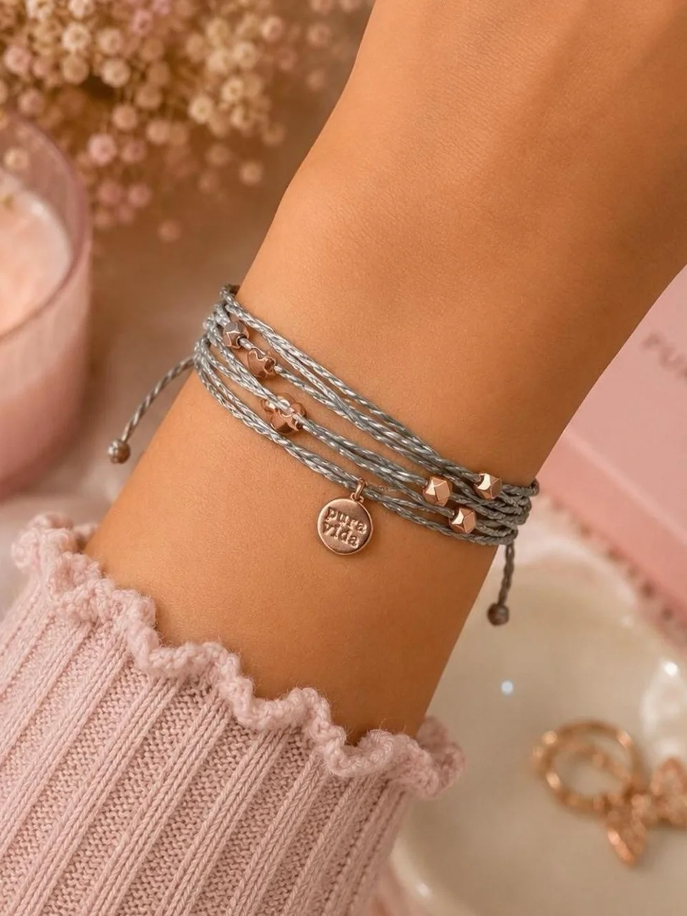 NWT Pura Vida x Disney Metallic Mickey Malibu Bracelet Gray Rose Gold